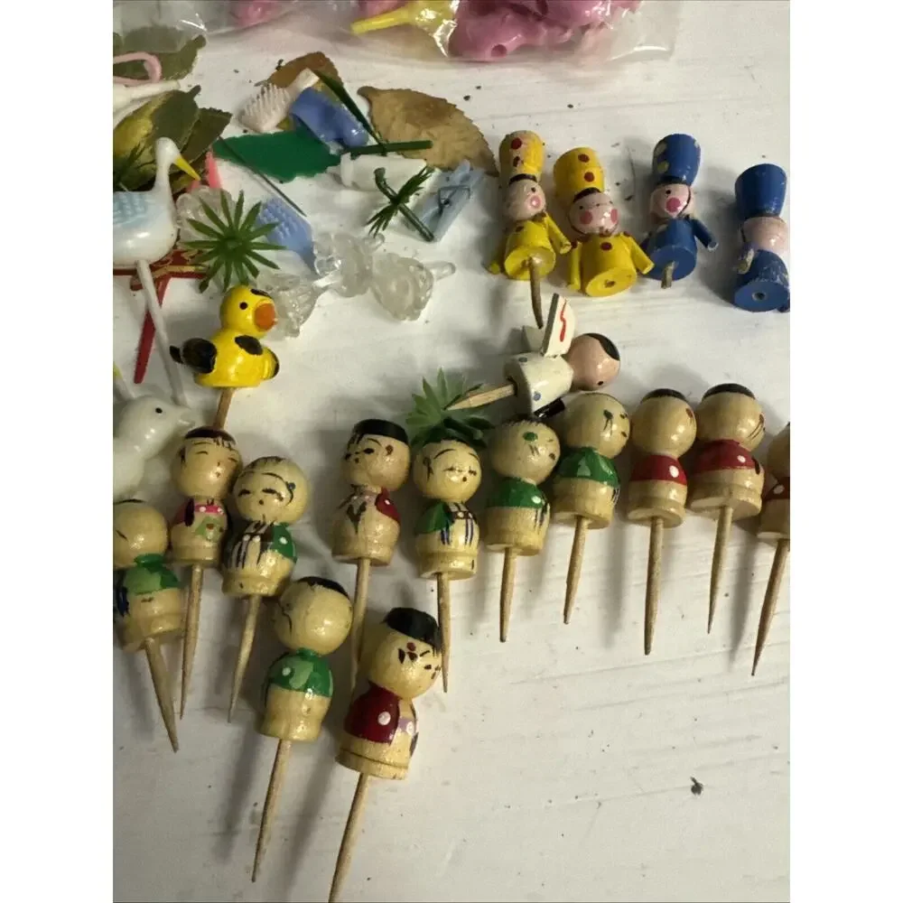 Vintage HUGE BUNDLE Wooden Kokeshi Doll Cake Candle holders Angels Nutcrackers +